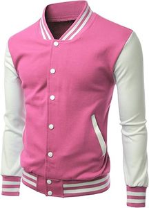Veste d'université élégante à contraste de couleur pour hommes manches longues Baseball décontracté sport mode veste bouton de broderie léger - Product Image 2