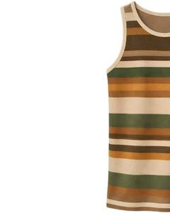 Manufacturer Mens Green Brown Beige Striped Tank <b>Top</b> <b>Sleeveless</b> Scoop Neck Casual Summer Vest Soft Breathable Gym Streetwear - Product Image 3