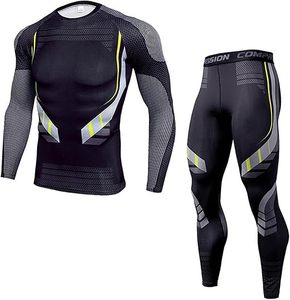 Conjunto de entrenamiento de compresión para hombre, capa base térmica de manga larga con diseño estampado, camisa y pantalones para entrenamiento y ropa de gimnasio - Product Image 4