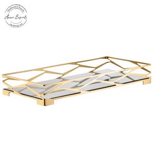 Classic Design Gold <b>Rectangular</b> Bar Weft <b>Tray</b> with <b>Mirrored</b> Glass Used for Serving Drinks and Dishes Table Top Home Decor - Product Image 1
