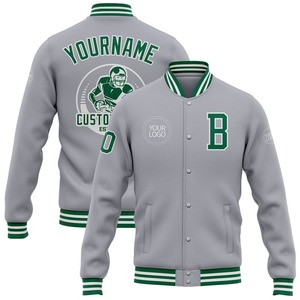Blouson aviateur vert-blanc Kelly personnalisé gris veste Varsity Letterman à boutons-pression coupe-vent veste universitaire pour hommes - Product Image 1