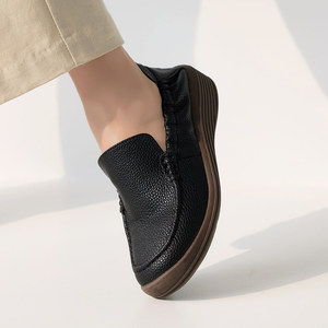 [JSHOE] Zapatos de Mujer de Piel Vacuna con Banda Elástica, Sin Cordones, Tacón Bajo de 4 cm, Cómodos, Casuales, para Caminar - Product Image 5