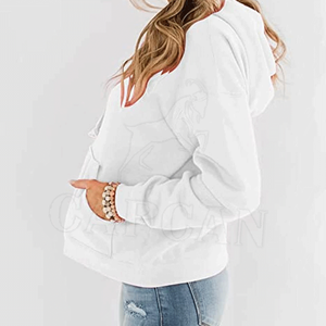 Sudadera con capucha de invierno informal blanca pura para mujer Logotipo de Pekín personalizado en tela de punto frontal Estilo informal - Product Image 2