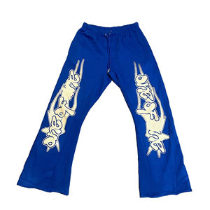 <b>Men's</b> High Quality 100% Cotton <b>Flare</b> Sweatpants Streetwear Jogger <b>Trousers</b> with Flat Front Style Woolen Fabric - Product Image 2