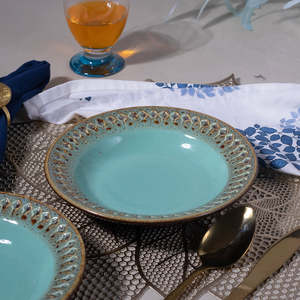 Ensemble de 6 assiettes à collation en céramique Aqua de luxe moderne, 7,5 pouces, ovales, motif personnalisable, pour les fêtes, la restauration, la vaisselle des hôtels - Product Image 3
