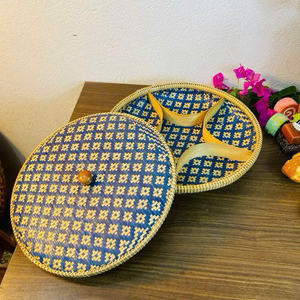 Plateau en bambou vintage, panier cadeau en bambou avec motif hexagonal pour le rangement à domicile et la décoration des festivals saisonniers, rangement pour bonbons - Product Image 1