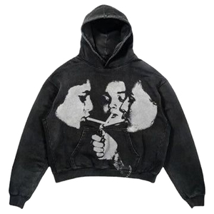 Sweat à capuche homme en molleton de coton épais, coupe ajustée, imprimé en relief, broderie effet vieilli, motif lettres, devant court, collection automne - Product Image 1