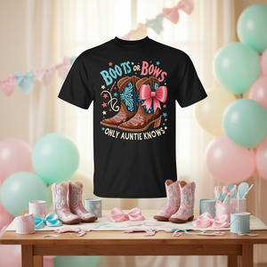 T-shirt Auntie Knows Aunt Baby con stampa 'Solo Stivaletti o Fiocchi' per Baby Shower e Servizi Fotografici di Neonati - Product Image 3