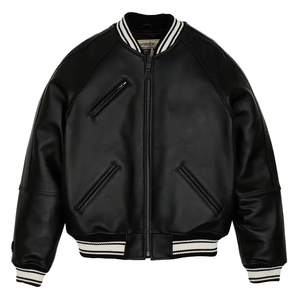 Chaqueta Bomber Universitaria de Cuero Genuino de Piel de Vacuno al por Mayor, Unisex, OEM, Personalizada con Cremallera, Estilo Béisbol, Abrigo de Invierno, Ropa Urbana - Product Image 1