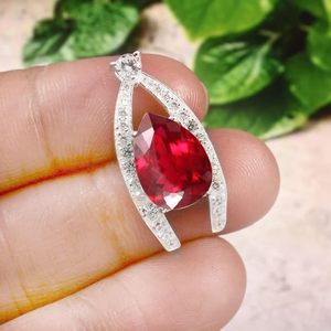 925 Sterling Silver 18K White Gold Plated Pear Shaped Mozambique <b>Ruby</b> Classic Handmade Pendant Women Wedding Charm - Product Image 4