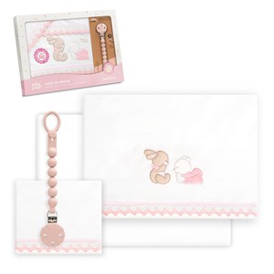 Lot de 3 draps de lit 100 % coton pour berceau avec porte-sucette, motif princesse, modèle OSO-CONEJITO - Product Image 1