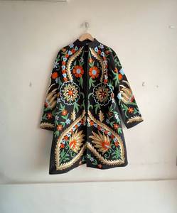 Fait à la main Boho ethnique hiver teint longue Suzani brodé pleine longueur 100% coton veste manteau pour femmes vêtements d'extérieur - Product Image 1