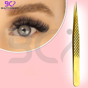 In Golden Color Application Tool Multi Shapes & Purposes Grafted Tweezers Non-Slip Grip Lash Extension Tweezers for Volume - Product Image 3