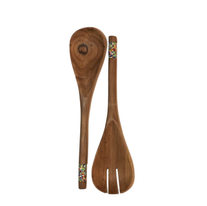 Nouveau service à salade en bois naturel décoratif avec petite poignée, ensembles de service à salade pour la table à manger à la maison, fabrication artisanale - Product Image 1