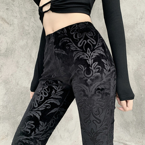 Hot sale Vintage Gothic <b>Velvet</b> <b>Black</b> Pants Goth Harajuku Bodycon High Waist <b>Trousers</b> Streetwear Punk Flared Women Autumn Pants - Product Image 4