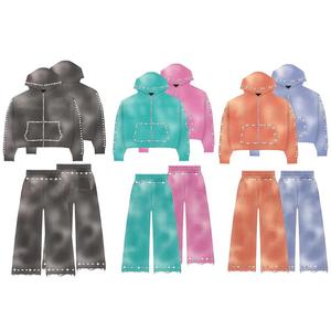 Conjunto de Sudadera Corta con Capucha y Chándal Acampanado Apilado, con Parche Desgastado por el Sol Personalizado, Aplique Bordado y Lavado Ácido, para Invierno - Product Image 5