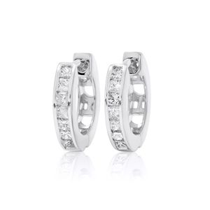 Channel Set Princess Diamond Hinged <b>Huggie</b> Hoop <b>Earring</b> - Product Image 2