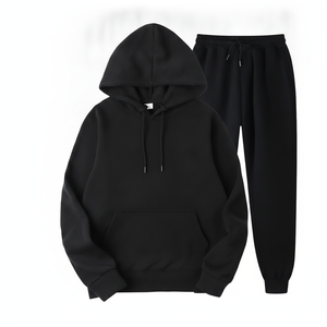 Ensemble de survêtement 2 pièces premium pour femme, noir uni, avec sweat à capuche oversize et pantalon de jogging, tenue de sport, streetwear - Product Image 2