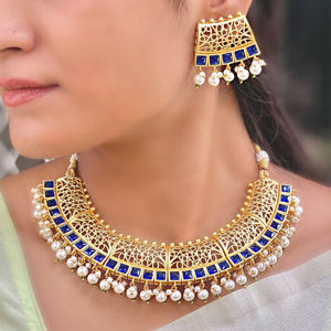 À la mode plaqué or Jadau collier lourd ensemble avec boucles d'oreilles Jadau pierre travail bijoux à la mode ensemble de mariée - Product Image 2