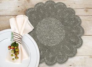 Handcrafted American Style Round <b>Beaded</b> <b>Placemats</b>/pads for Dining Table Wedding Christmas & Family Gatherings Made of Glass - Product Image 5