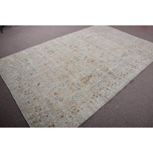 พรมวินเทจตุรกีขนาดใหญ่ 6.3x9.7 ฟุต สีเบจขอบสีน้ำเงิน ทำจากขนสัตว์ - Product Image 2