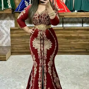 Recién elegante vestido de caftán de seda 2024, granate nupcial con secuencias de trabajo de bordado cuentas de cristal, adorno de trabajo Dabka - Product Image 1