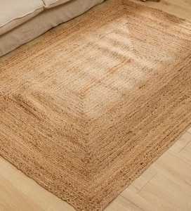 Tapis rectangulaire tressé à motif floral moderne, en jute solide, écologique, fabriqué à la machine, antidérapant, antibactérien, à poils plats - Product Image 1