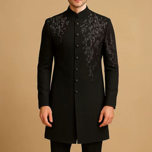 Lo último en pantalones y Sherwani negros personalizados para hombre 2025 @ adornados con cuentas de cristal, trabajo manual Dabka para boda/fiesta - Product Image 1