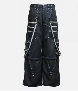 Men's Black Cargo Jeans Wide Leg Trousers Metal Ring Lace up Multi Pocket Gothic Denim Cotton Woven <b>Pants</b> Quick Dry Eco-Friendly - Product Image 1