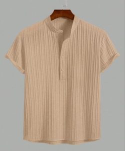 T-shirts à col en V décontractés pour hommes Tissu tissé de conception solide Poids de 200 grammes - Product Image 4