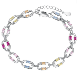 Deslumbrante Brazalete Diario Colorido con Diamantes Moissanite y Zafiros en Oro Blanco - Product Image 1