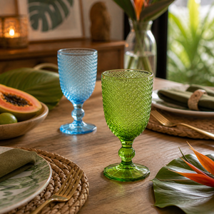 Ensemble de 6 verres à boire artisanaux durables, gobelets gravés 30 cl (10 fl oz) multicolores en verre coloré, pour glace pilée, par Excelsa - Product Image 5