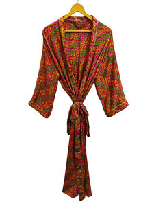 Patchwork Kimono Robe Bikini Cover Up Night Wear Long Robe, Kimono Sari en soie recyclée vintage indien fait à la main, - Product Image 2