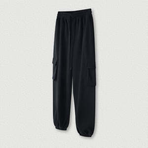 Pantalons de survêtement cargo en maille respirante coupe-vent décontractée à taille mi-haute élastique de couleur streetwear avec grandes poches et trous aux chevilles ajustés - Product Image 5
