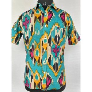 เสื้อเชิ้ตผู้ชายผ้าป๊อปลินเนื้อนุ่มลายพิมพ์บล็อกสีสันสดใสสำหรับฤดูร้อน เหมาะสำหรับใส่ไปเที่ยวชายหาดหรือปิกนิกในสวน - Product Image 1