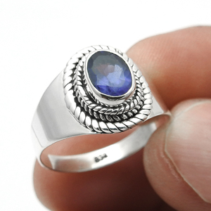 Anillos de piedras preciosas de iolita 925 de plata de ley 100% de diseño minimalista para mujeres y hombres, joyería fina hecha a mano, venta a granel OEM - Product Image 1