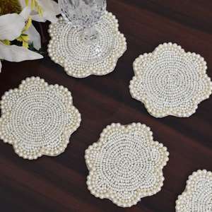 MS HANDICRAFT Handmade Classic Beaded <b>Coasters</b>-Portable <b>Drink</b> <b>Coasters</b> Polyester Backing (4x4 Inch) for Church Religious Gifts - Product Image 1