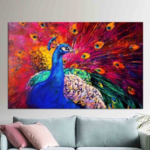 Impression sur toile Paon Vibrant : Décoration murale élégante avec un design graphique saisissant, TOILE ENVELOPPEE - Product Image 1