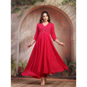 ชุดอานาร์กาลีปักลายสีชมพูสำหรับผู้หญิง พร้อมผ้าคลุมไหล่ สำหรับงานเทศกาล งานเลี้ยงสังสรรค์ สไตล์ปากีสถาน - Product Image 6