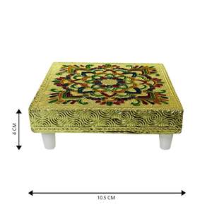 HOME GENIE-Chowki de diseño de MDF para decoración y regalos de Pooja, plataforma con acabado dorado - Product Image 2