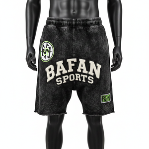 Premium 340 GSM Cotton Fleece Acid Wash <b>Shorts</b> Black Vintage Chenille Embroidery <b>Patch</b> Logo <b>men's</b> <b>shorts</b> - Product Image 6