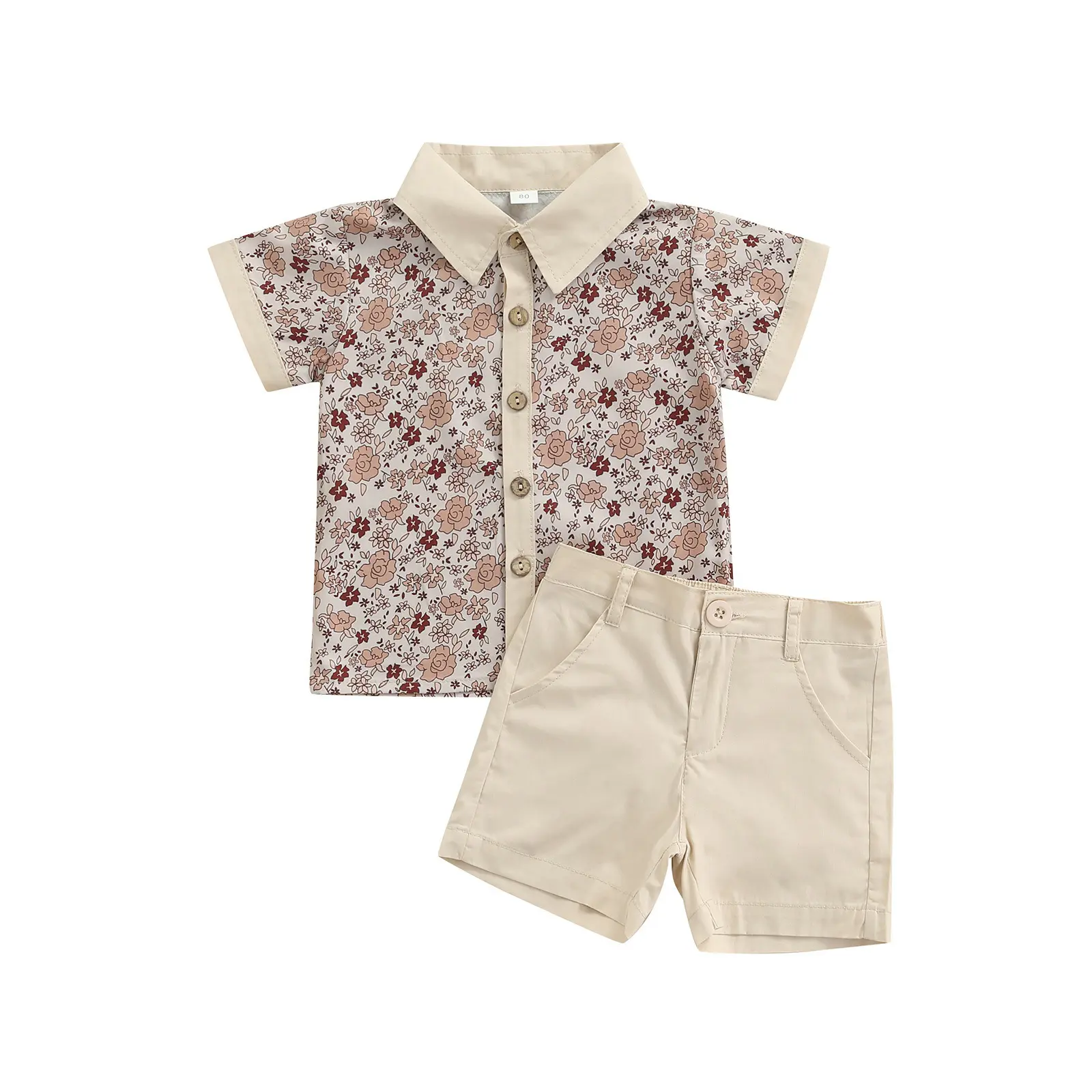 Polo yaka erkek giyim setleri çiçek baskı tek göğüslü çocuk takım elbise gömlek şort çocuklar yaz kıyafetleri