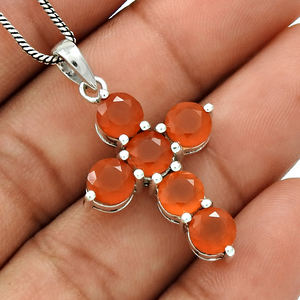 #<b>Cross</b> <b>Pendant</b> #Carnelian Gemstone #Religious Jewelry Modern Design Best Quality 925 Sterling Silver Custom Design Manufacturer - Product Image 3