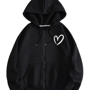 Vente en gros de sweat à capuche doublé thermique avec fermeture éclair et cordon de serrage personnalisé avec impression de cœur de haute qualité - Product Image 1