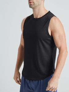 Camiseta sin mangas para hombre, cuello redondo, informal, personalizada al por mayor, de secado rápido, anti-bolitas, de algodón y elastano, transpirable, tejida, lisa, OEM, frontal - Product Image 6