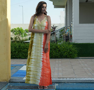 Bohemian Fashion 2024 Tres colores Tie Dye con diseñador Hand Work Long Maxi Dress - Product Image 1