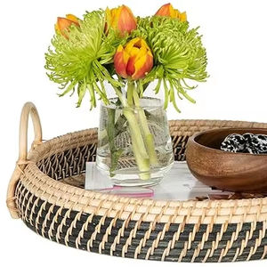 Bandeja de servicio de ratán única moderna hecha a mano decoración del hogar de bambú ecológica - Product Image 1