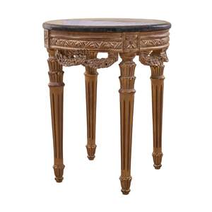 Table d'appoint ronde de luxe avec plateau en marbre noir et cadre en bois sculpté à la main avec feuilles d'or pour une décoration classique de la maison - Product Image 2