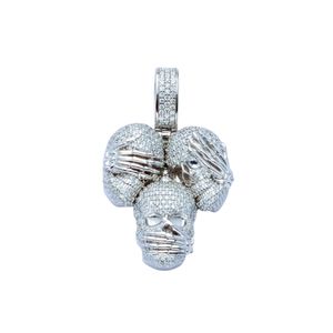 <b>Skull</b> Design S925 Sterling Silver With Moissanite Round Diamond Pendant Fashion Jewelry For Party - Product Image 3