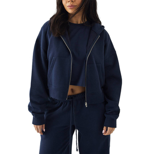 High Quality Warm Winter Acid Wash Embroidery Printed Full Zipper Solid <b>Navy</b> Pullover <b>Hoodies</b> for <b>Women</b> Streetwear Wholesale - Product Image 6